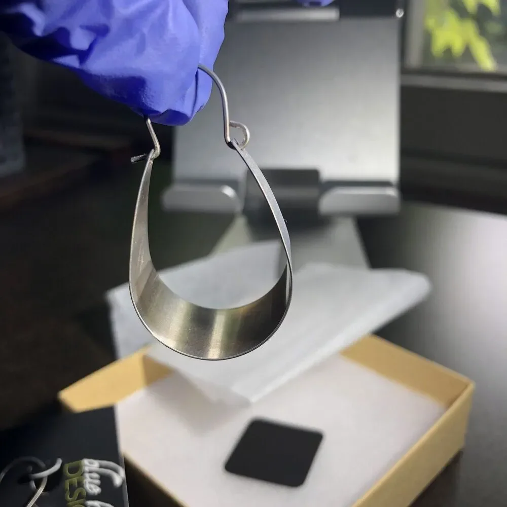 Silver Scoop Earrings Large Arc Shaped Handmade Jewelry By Blue Hour Design - Picture 6 of 8